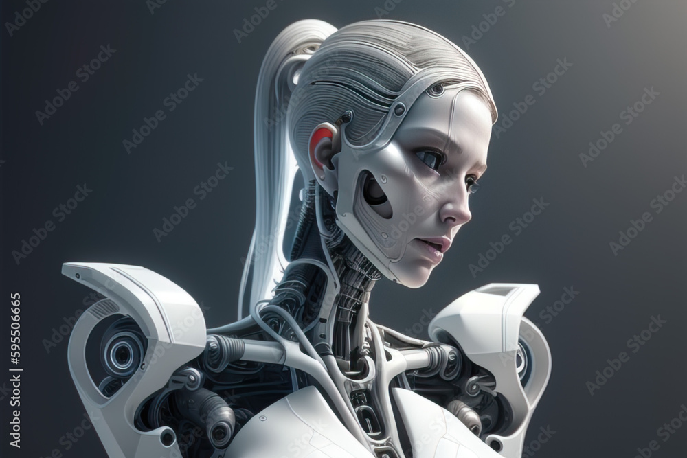 wallpaper background with robot woman, image created using AI generative technology wallpaper background with robot woman, image created using AI generative technology