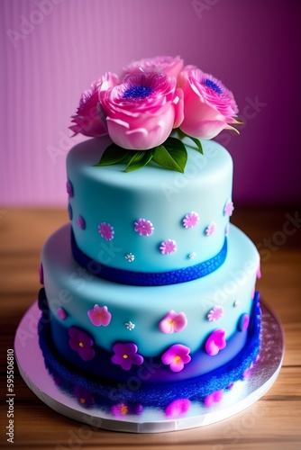 wedding cake with pink roses