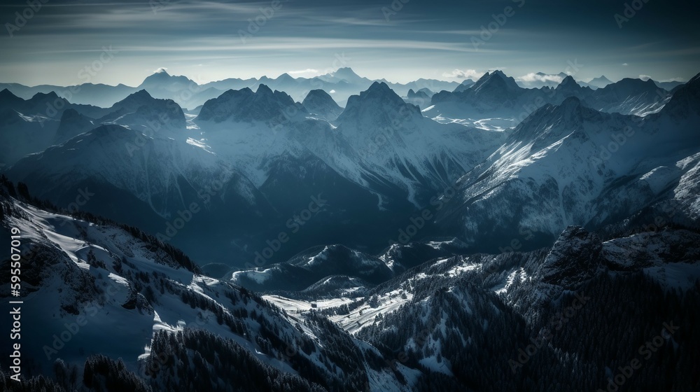 photo of the majestic Swiss Alps. AI generative
