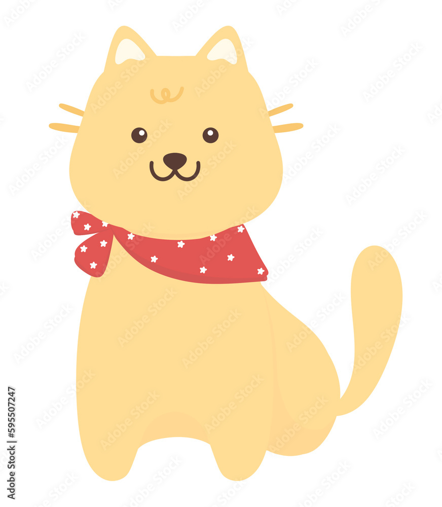 Obraz premium Cute little cat wearing a red scarf, cat cartoon character 