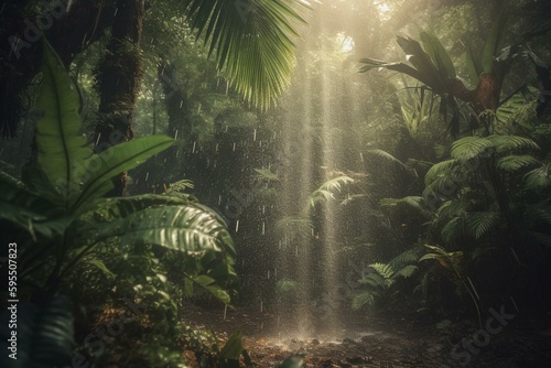 Tropical forest shower. Generative AI