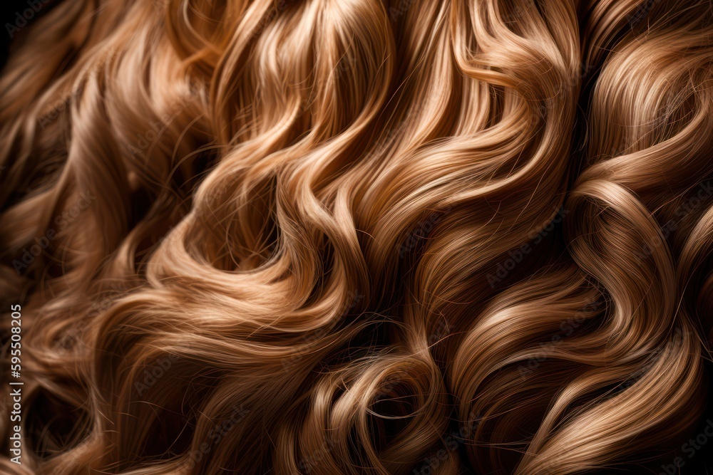 Close-up of a bunch of shiny curls of blond hair. Generative AI Close-up of a bunch of shiny curls of blond hair. Generative AI