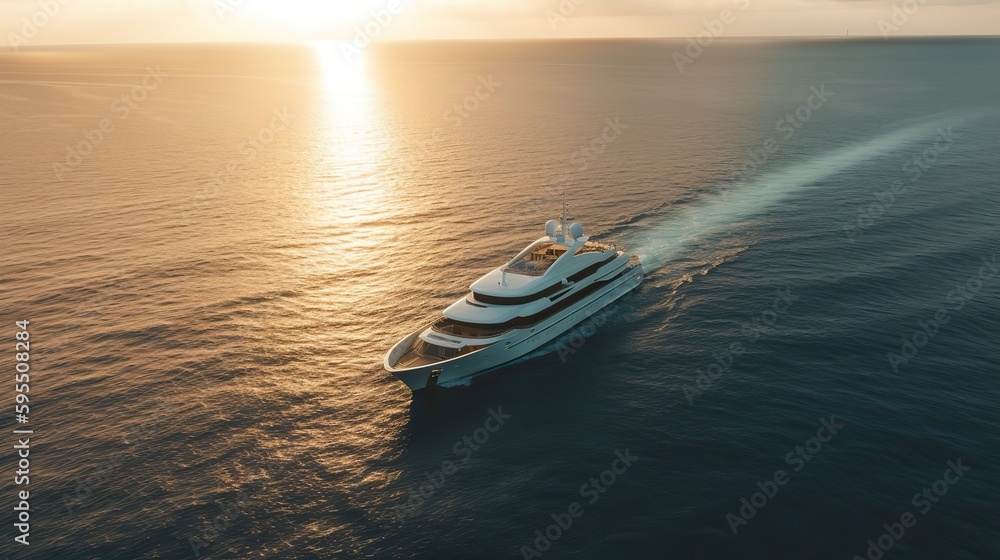 Obraz premium AI Generated. AI Generative. Photo Photography shot aerial from drone. Luxury big boat yacht. Cruise adventure vacation vibe. Can be used for promoting design agency. Graphic Art Illustration.