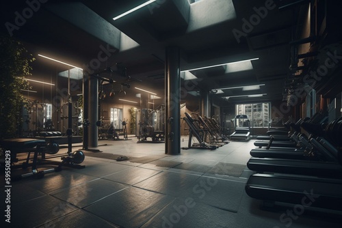 A 3D-generated fitness gym for workout enthusiasts. Generative AI
