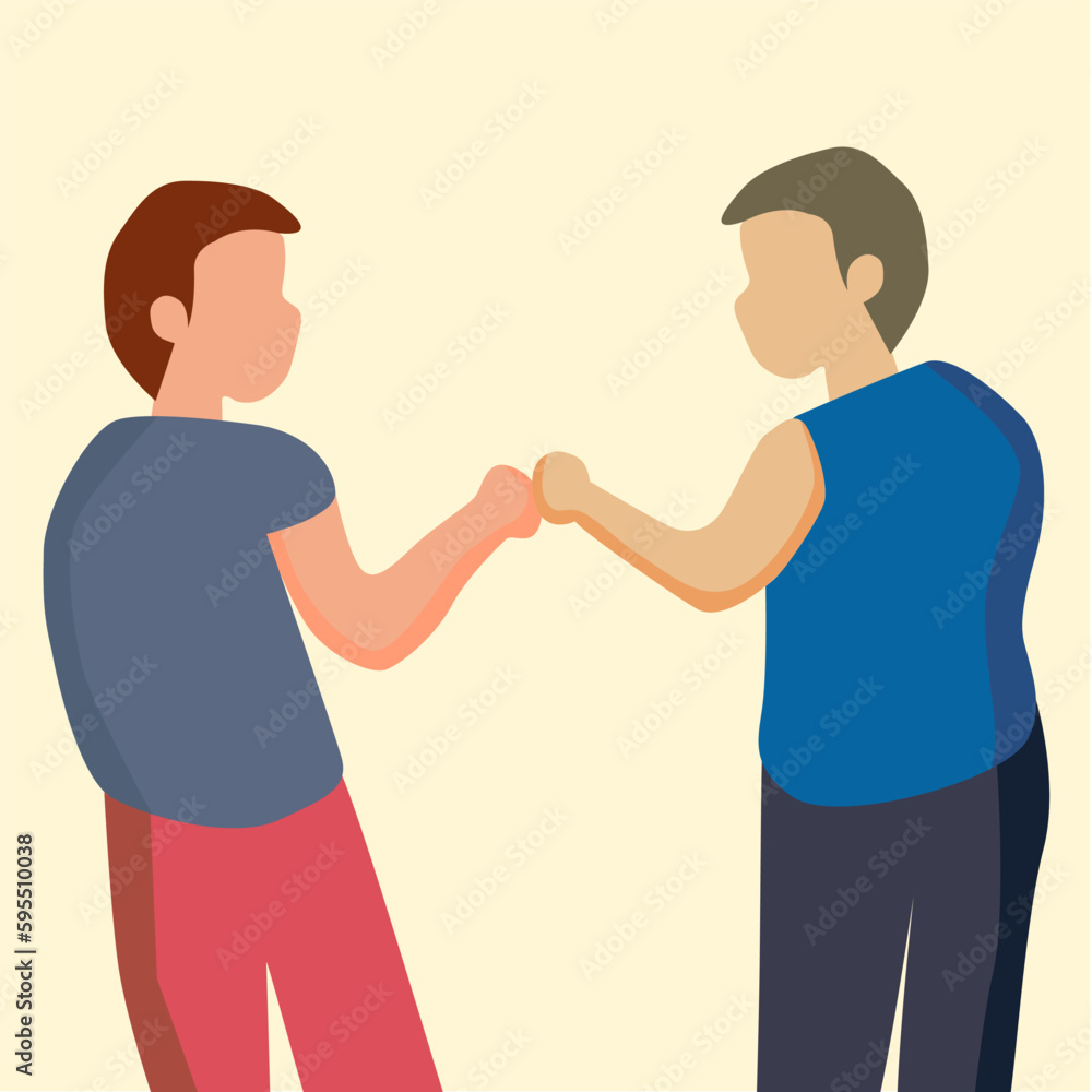 Two middle age business. Working together with giving fist bump. yellow background Two middle age business. Working together with giving fist bump. yellow background