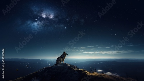 Foto Majestic Wolf Gazing at the Moonlit Sky. Generative AI