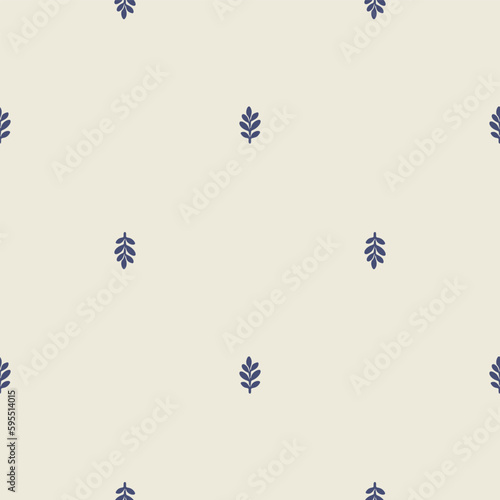 Quirky leaf sprig lino cut motif vector pattern. Seamless decoration of whimsical foliate design for scandi background. 