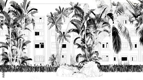 house in the jungle on the river bank on a transparent background  sketch  outline illustration  cg render
