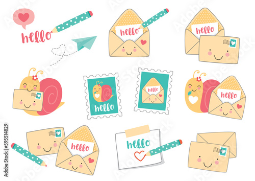 Schneckenpost Schnecke Briefe Post Illustrationen