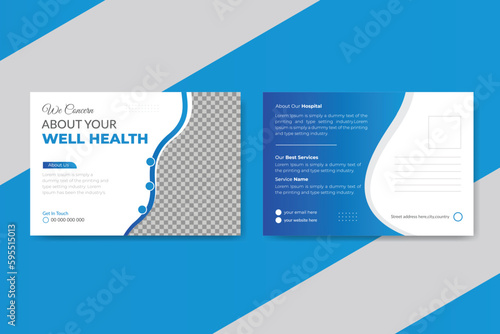 Medical and healthcare postcard design template for business marketing.