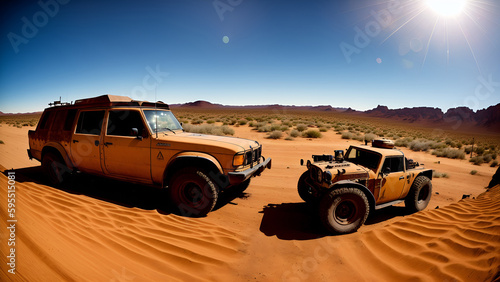 post-apocalyptic car on a desert 