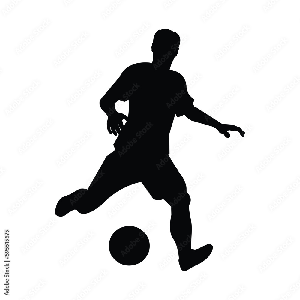 Footballer with the ball silhouette running and dribbling past the opponent at the championship