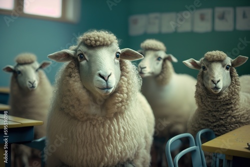 Schafe in der Schule. Lernen wie ein Schaf. Generativ KI