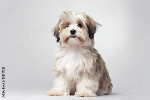Portrait of Beautiful happy havanese puppy dog on the white background with copy space. High quality photo photo