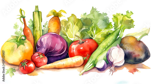Fotografia 色々な野菜の水彩イラスト　Generative AI