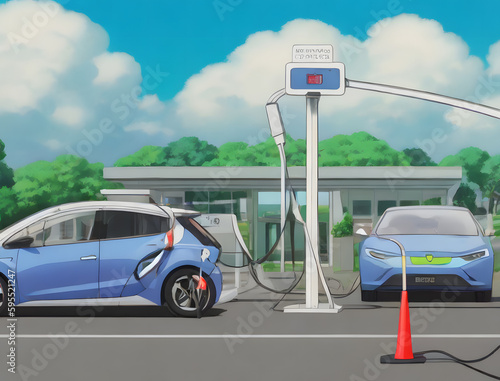electric car on charging station AI Generative 