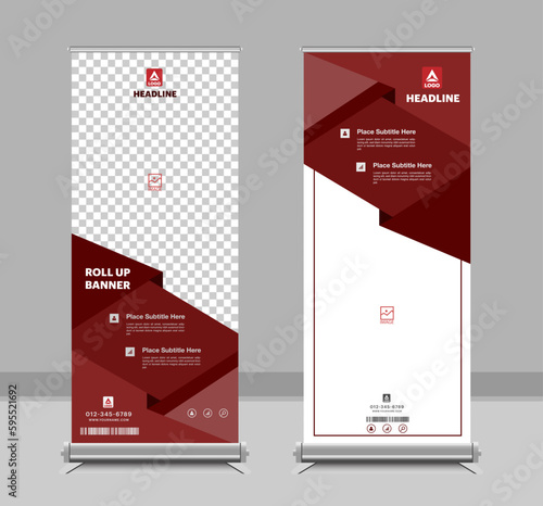 Light Gray and Red Roll-Up Banner Layout. business banner design