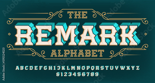 Remark alphabet font. Retro letters and numbers. Vector typeface for your typography design.