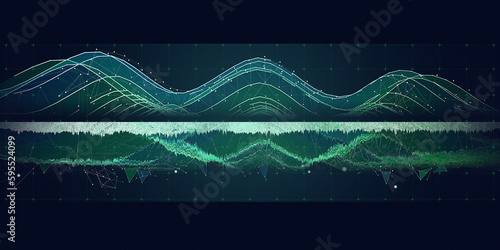 Abstract  background polygonaly  wavy  in web grid with noisy signal on dark. Big Data. Technology  wireframe interlacement concept in virtual space. Banner for business, science and technology photo