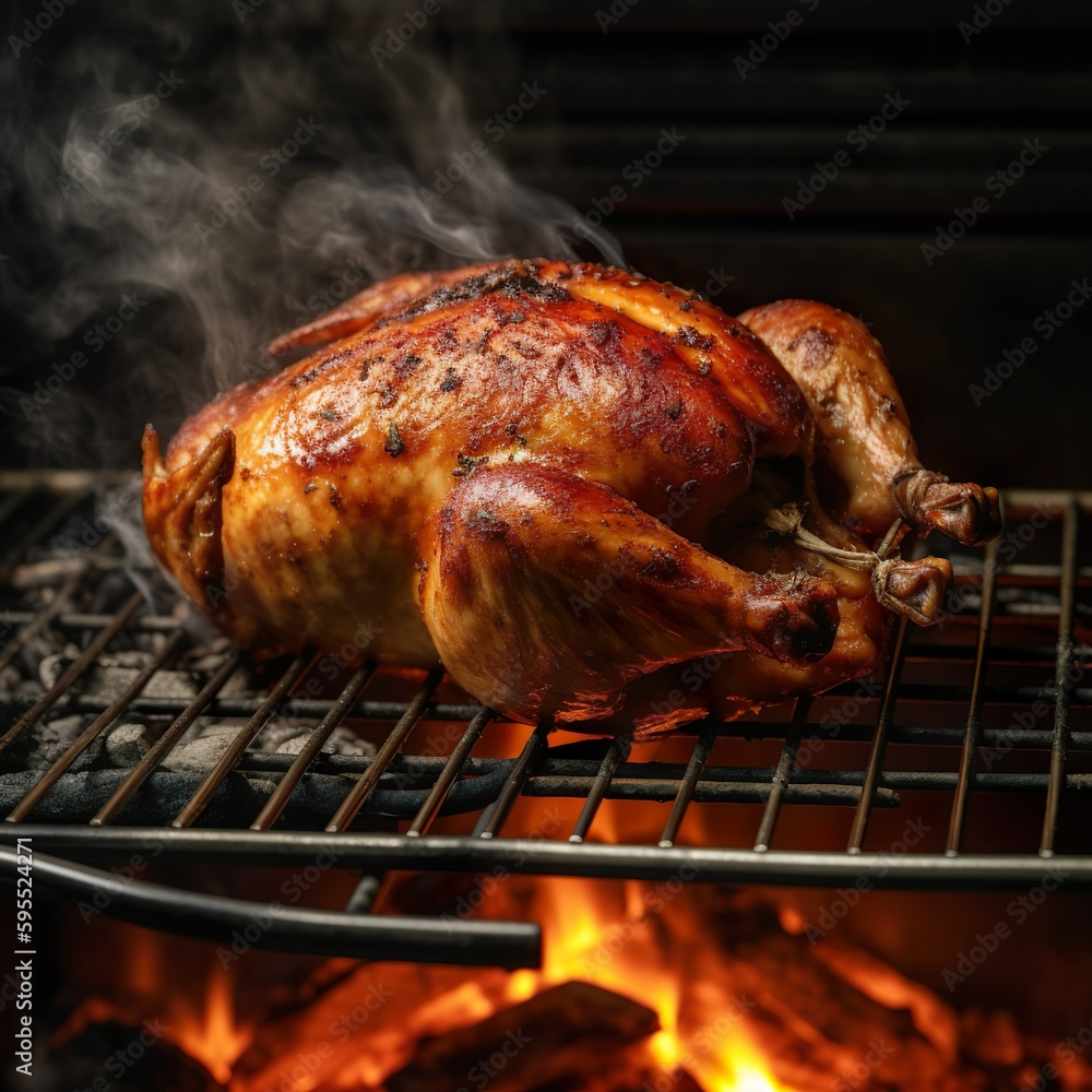 Fototapeta premium Chicken cooked on the grill grate