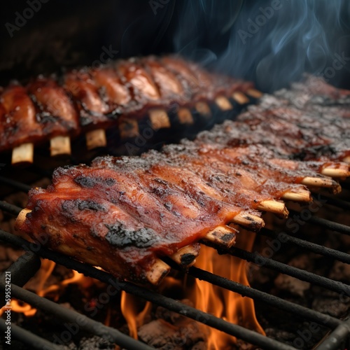 Spareribs being cooked on the grill grate