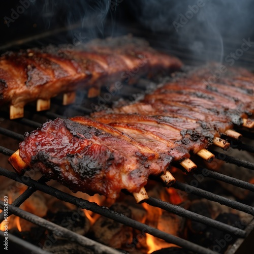 Spareribs being cooked on the grill grate