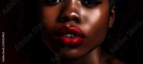 Close-up of a beautiful African American woman s lips  highlighting her beauty  shallow depth of field  Illustrative Generative AI. not a real person.