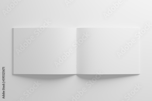 A4 Landscape Saddle Stitch Bifold Brochure White Blank 3D Rendering Mockup