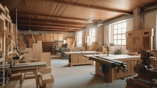 Modern wood workshop with different machinery