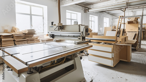 Modern wood workshop with different machinery