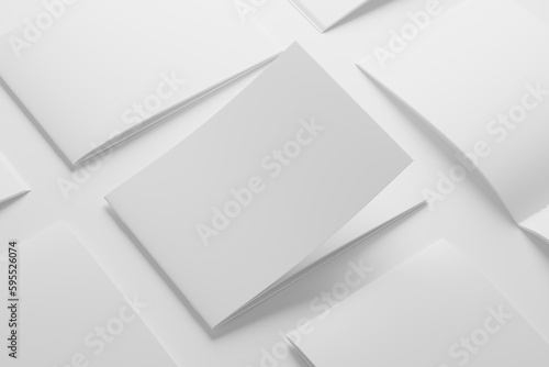 A4 Landscape Saddle Stitch Bifold Brochure White Blank 3D Rendering Mockup