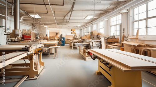 Modern wood workshop with different machinery