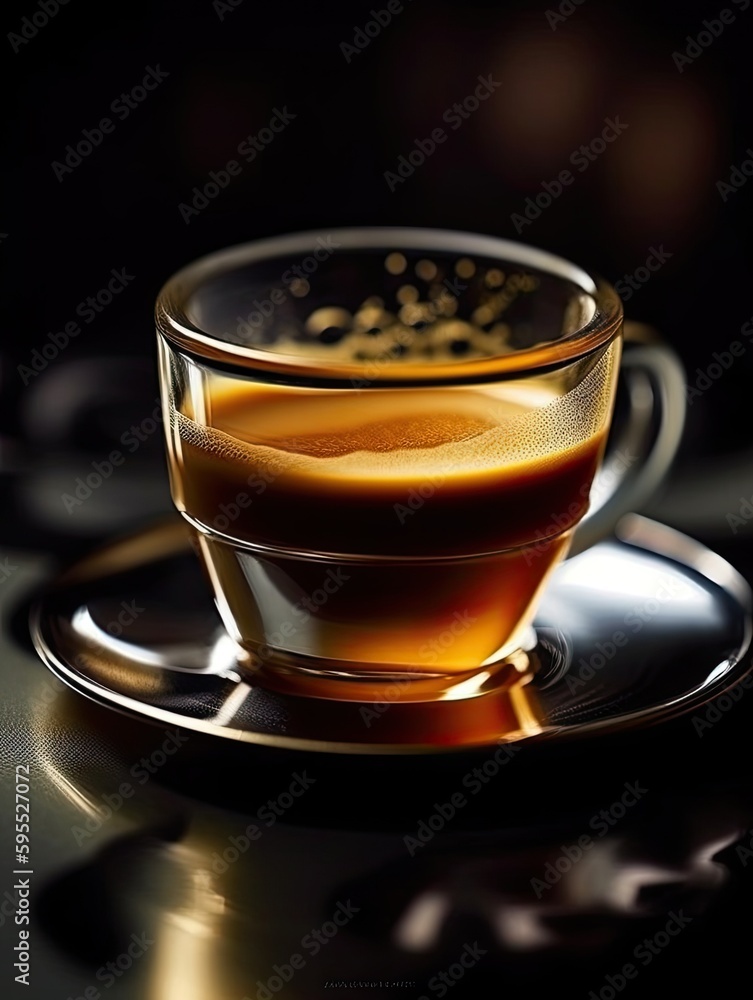 A close-up of freshly brewed espresso's golden crema, generative AI A close-up of freshly brewed espresso's golden crema, generative AI