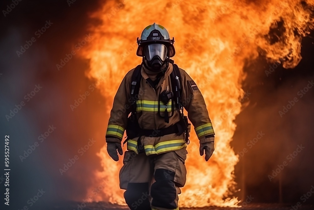 Through the Flames: Full Shot of Fearless Firefighter - Generative ai Through the Flames: Full Shot of Fearless Firefighter - Generative ai