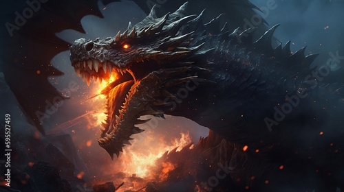 Fierce Dragon Breathes Fire - Generative ai