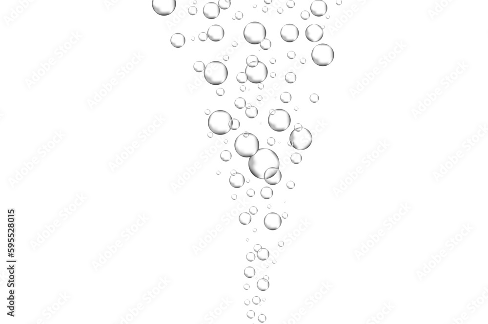 Water bubbles set isolated on white background. Air water bubbles for soda effect, transparent backdrop, icon design, champagne bubbles, texture and wallpaper. Water drops pattern, vector illustration