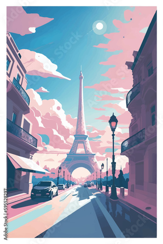 Eiffel tower, Paris, France. Travel background. Vector illustration