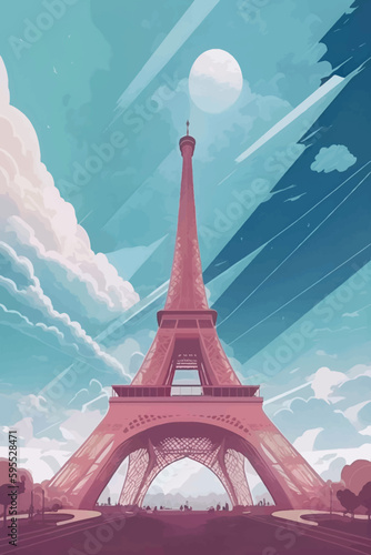 Eiffel tower in Paris, France. Vintage vector illustration.