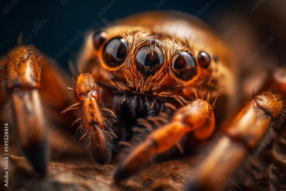 Fototapeta premium Tarantula spider on a waffle, extreme close up. High quality photo
