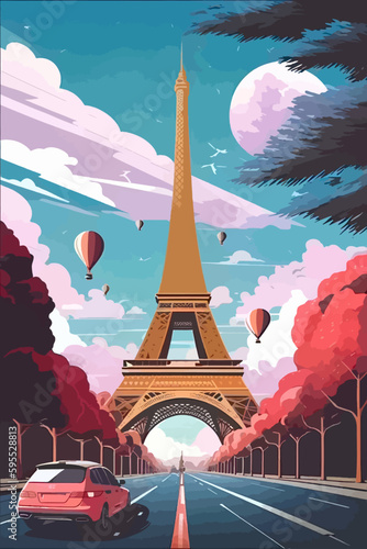 Eiffel tower in Paris, France. Vector illustration in flat style