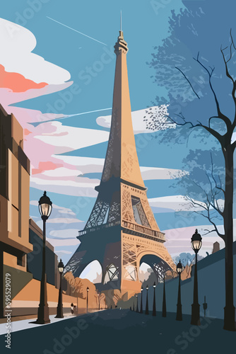 Paris, Eiffel tower, France. Travel poster, postcard photo