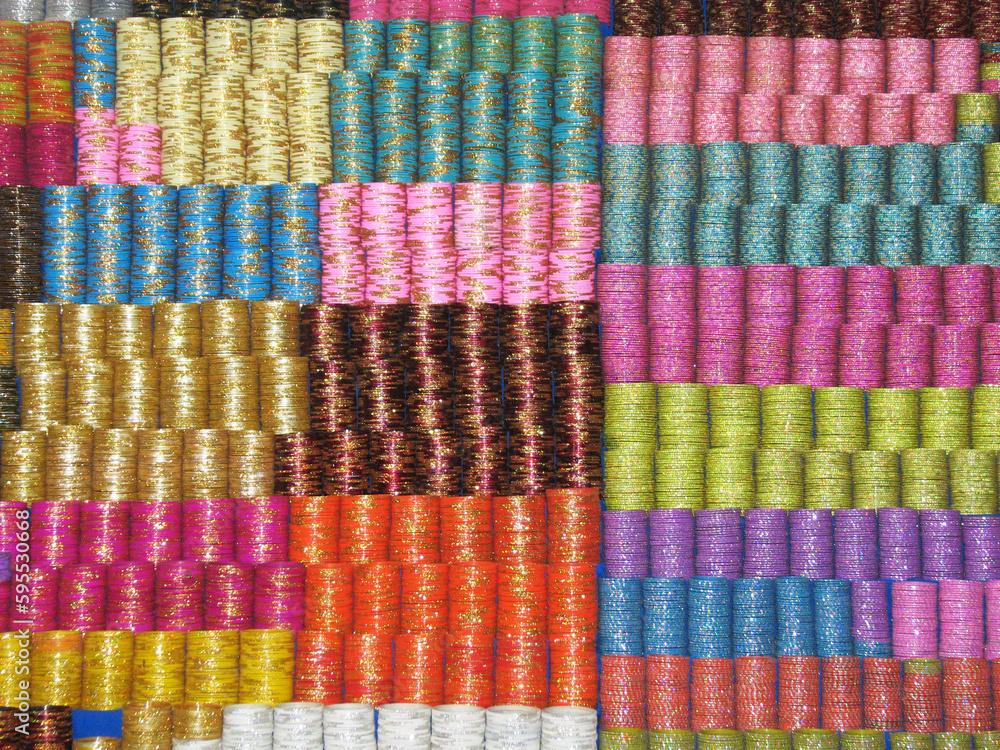 close up of colorful bangles close up of colorful bangles
