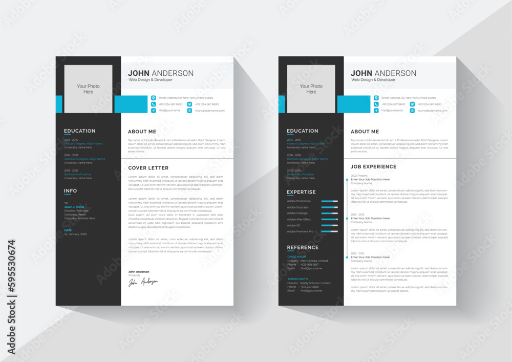 Professional Elegant Resume and Cover Letter Layout Vector Template for Business, Minimalist Resume Cv template, Resume design template For Your Job Application