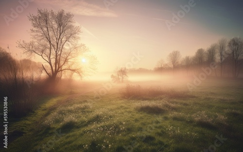 Sunrise over a field in the countryside  created with generative AI technology