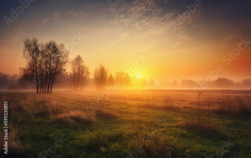 Sunrise over a field in the countryside, created with generative AI technology © Philipp
