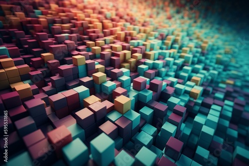 A colorful 3D block wallpaper with muted tones. A digitally rendered tech background. Generative AI
