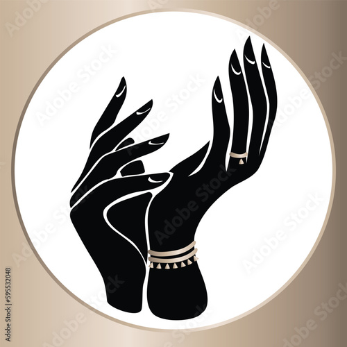 Long and Polished Nails on Black Hands, Editable Logo, Icon or Symbol for Beauty Centers