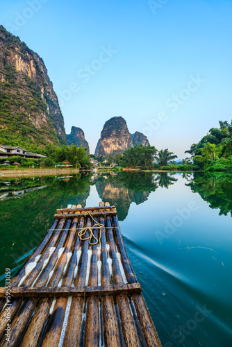 Landscape of Guilin, Li River and Karst mountains, Guilin, Guangxi, China. Take a bamboo raft tour Guilin landscape.