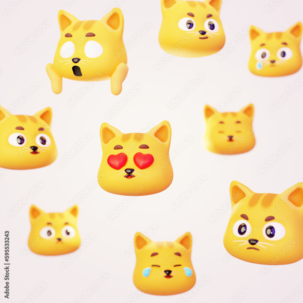 Cute cartoon orange cat head emoji emoticon funny icon set isolated on