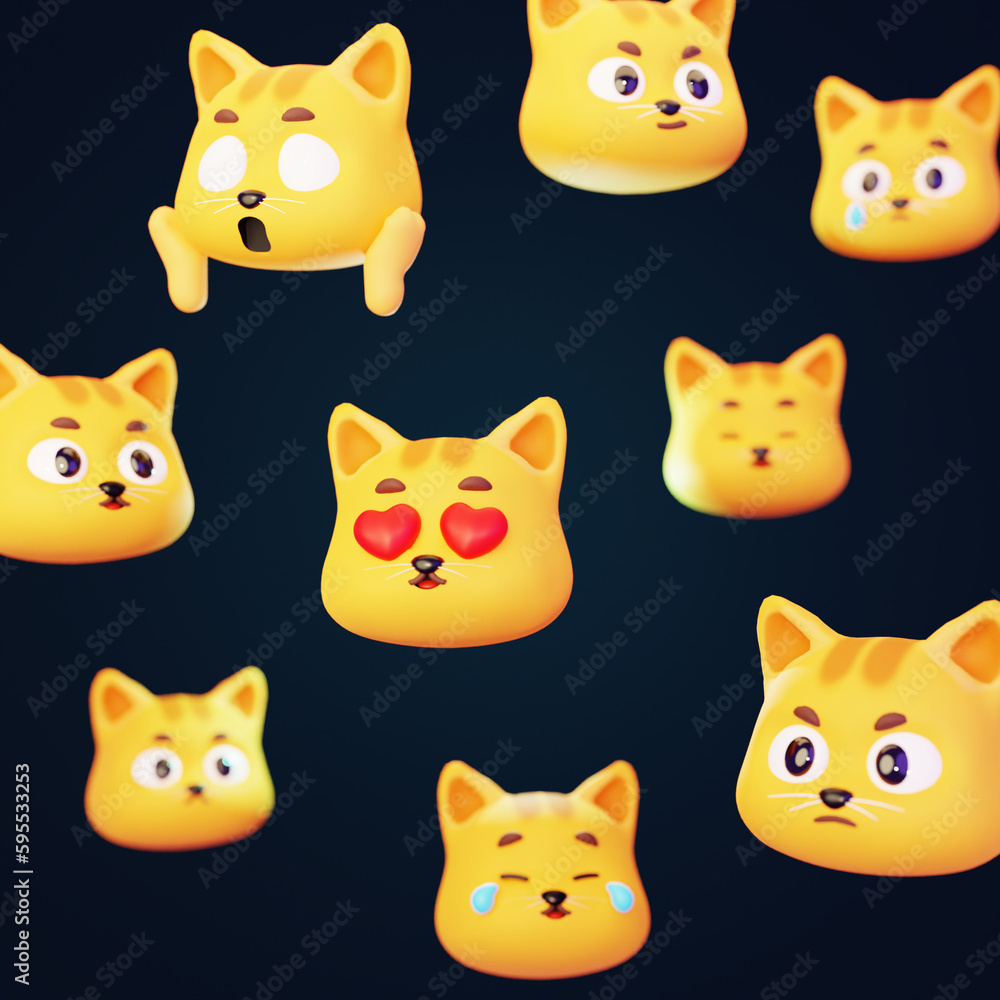 Cute cartoon orange cat head emoji emoticon funny icon set isolated on